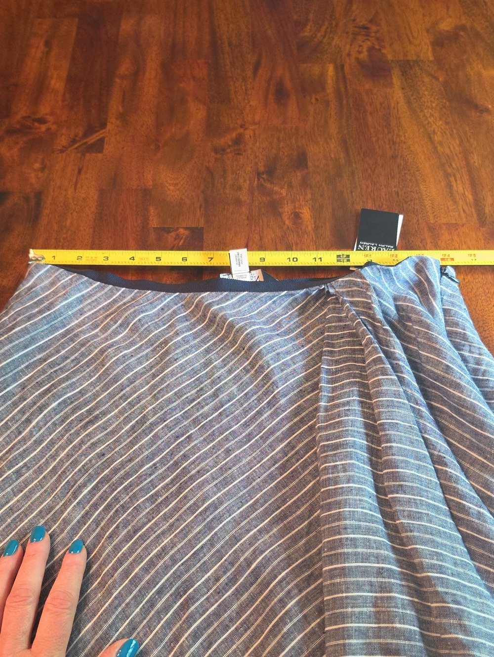 Lauren Ralph Lauren Blue And White Striped 100% Linen Skirt With Ruffle NWT 10 - Picture 5 of 16